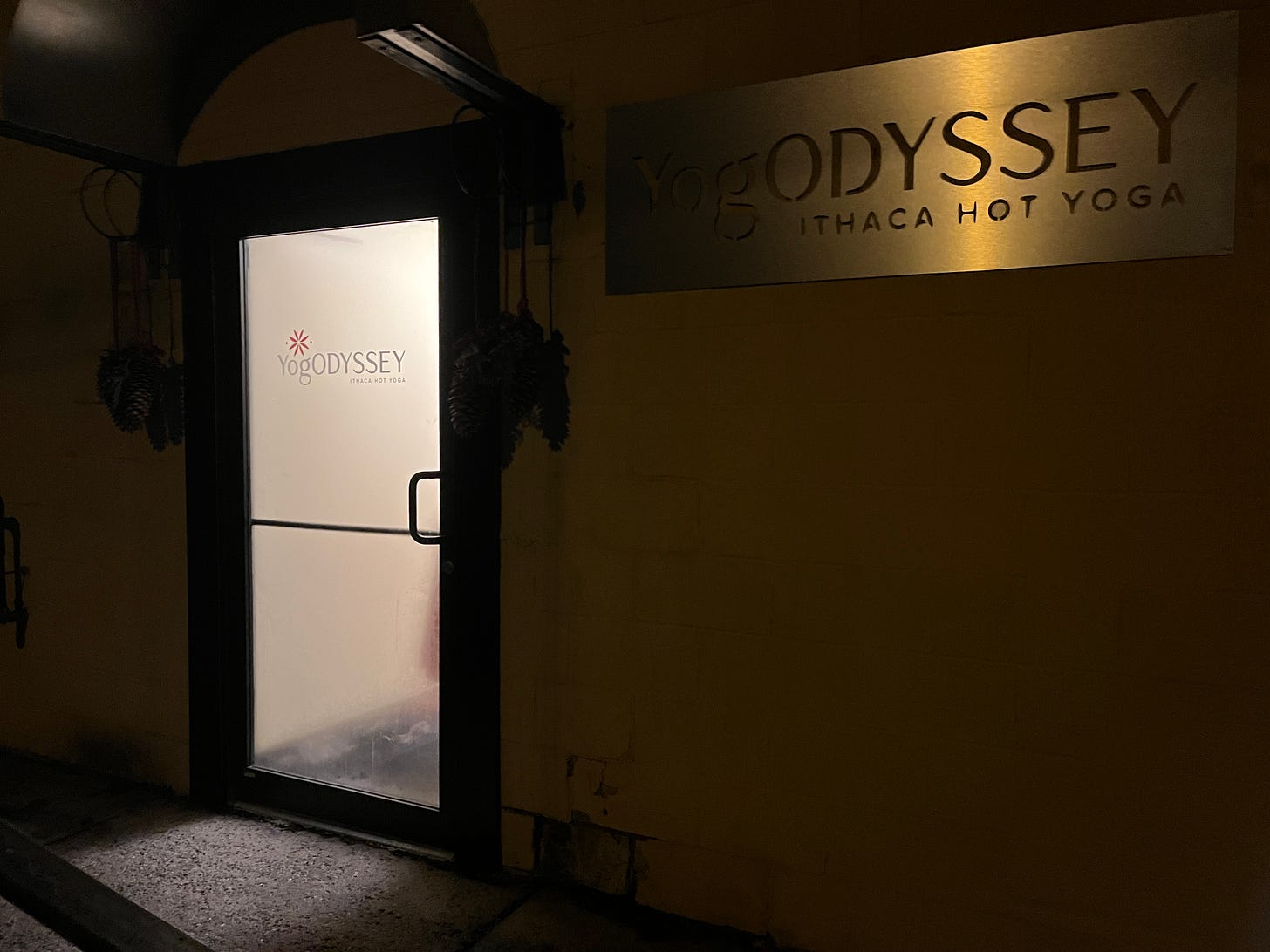 YogOdyssey glass door with condensation