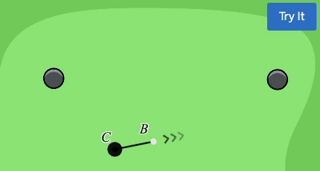 Someone clicks on a line segment on a golf course hole and then clicks try it. The line segment extends out 4x times a hole and comes up just short.