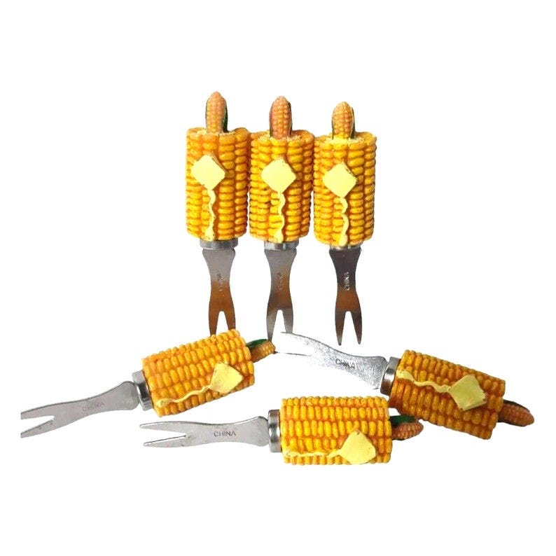 Vntg Corn On The Cob Holders 6 Skewer Forks 3 Pairs Kitchen Home Collectibles image 1