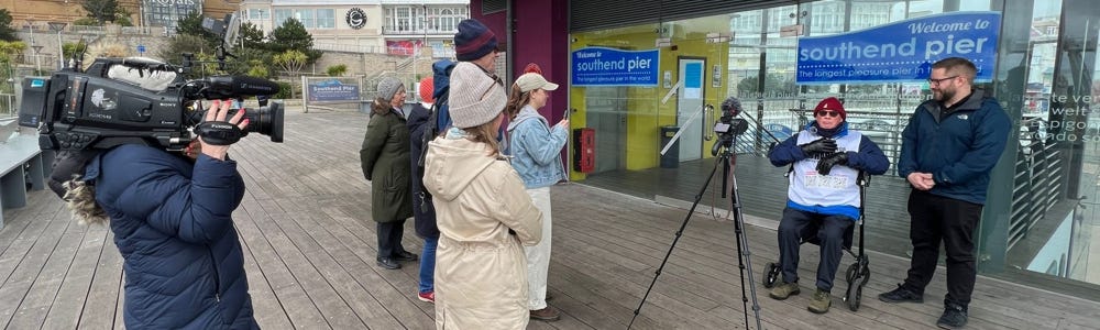 Bob being filmed by ITV Anglia during his talk last week