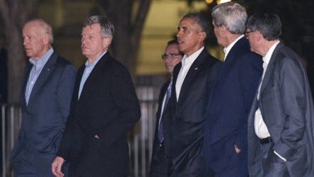 alt= Vice President Biden, Ambassador to China, Max Baucus & President Obama 