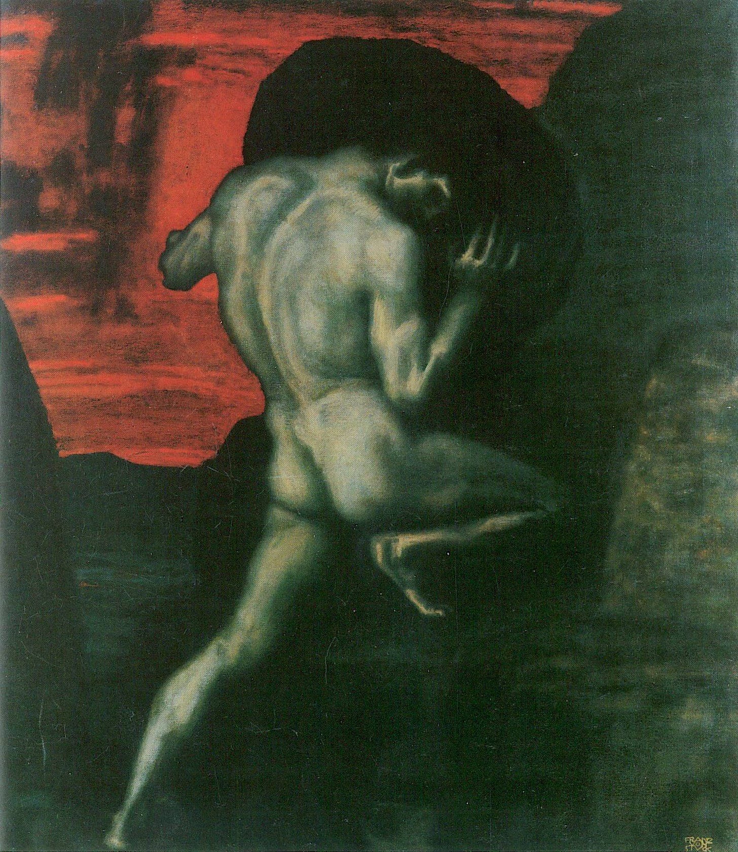 sisyphus pushing a stone