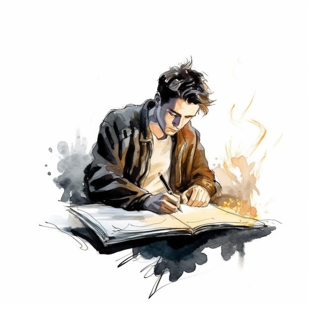 Painting of a man writing a book with a pen and ink generative ai | Premium  AI-generated image