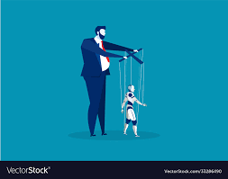 Boss or business man controlling puppet ai robot Vector Image