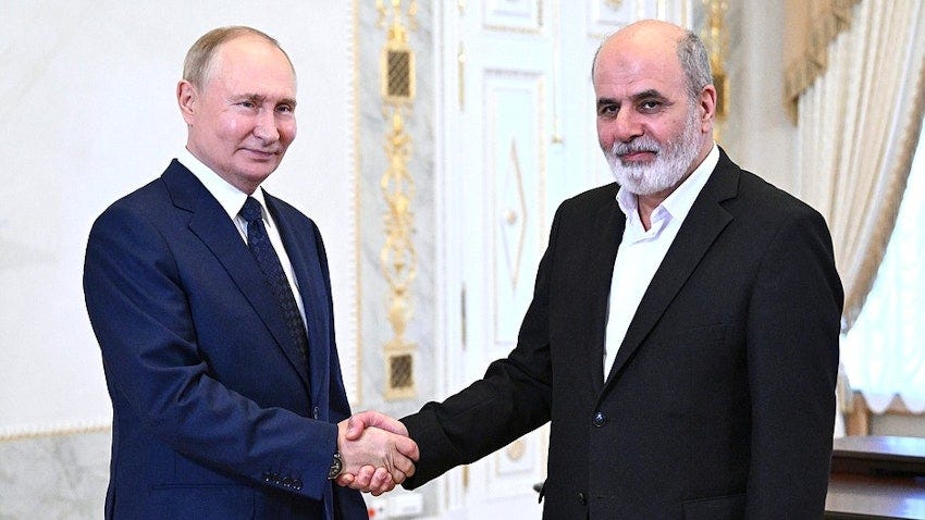 Russian President Vladimir Putin hosts Iranian Supreme National Security Council Secretary Ali Akbar Ahmadian in St. Petersburg, Russia on Sept. 12, 2024. (Photo via Russian presidency)