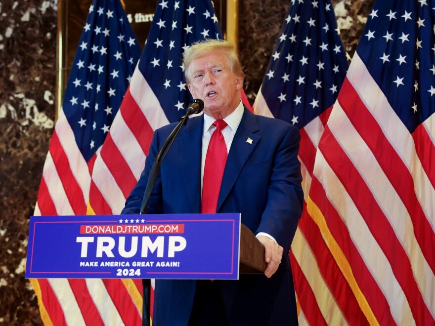 Former U.S. President Donald Trump holds a press conference following the verdict in his hush-money trial at Trump Tower on May 31, 2024 in New York City.