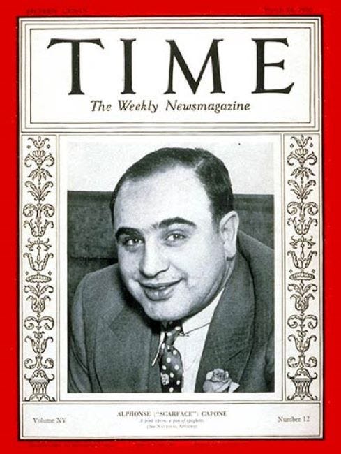 Al Capone on the cover of Time Magazine on March 24, 1930.