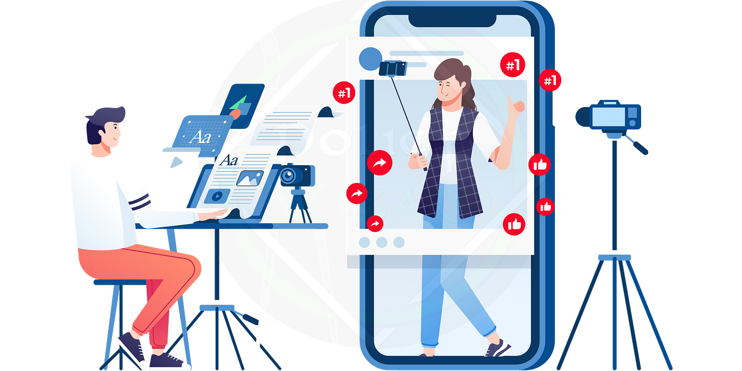 Graphic showing two people creating content