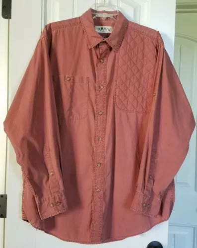 VTG Orvis Sz M roll up long sleeve button up 100% cotton terracotta men's shirt. - Picture 9 of 11