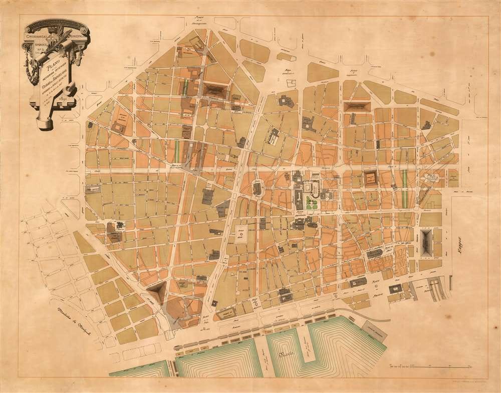 Ordenanzas Municipales Apendice No. 1 (c) Plano de la Reforma Interior de  la Ciudad de Barcelona Aprobado por Reales Decretos de 12 de Abril de 1887  y 14 de Julio de 1889. 1891.: Geographicus Rare Antique Maps