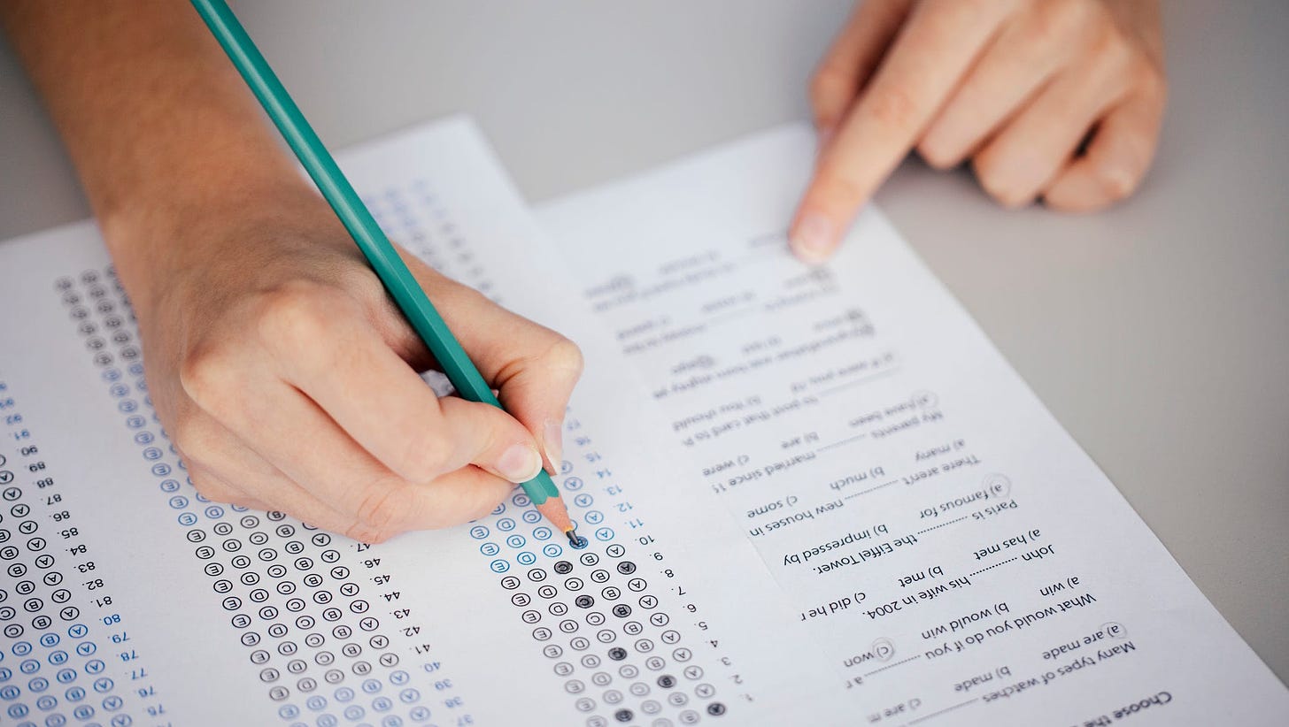 A student takes a test.