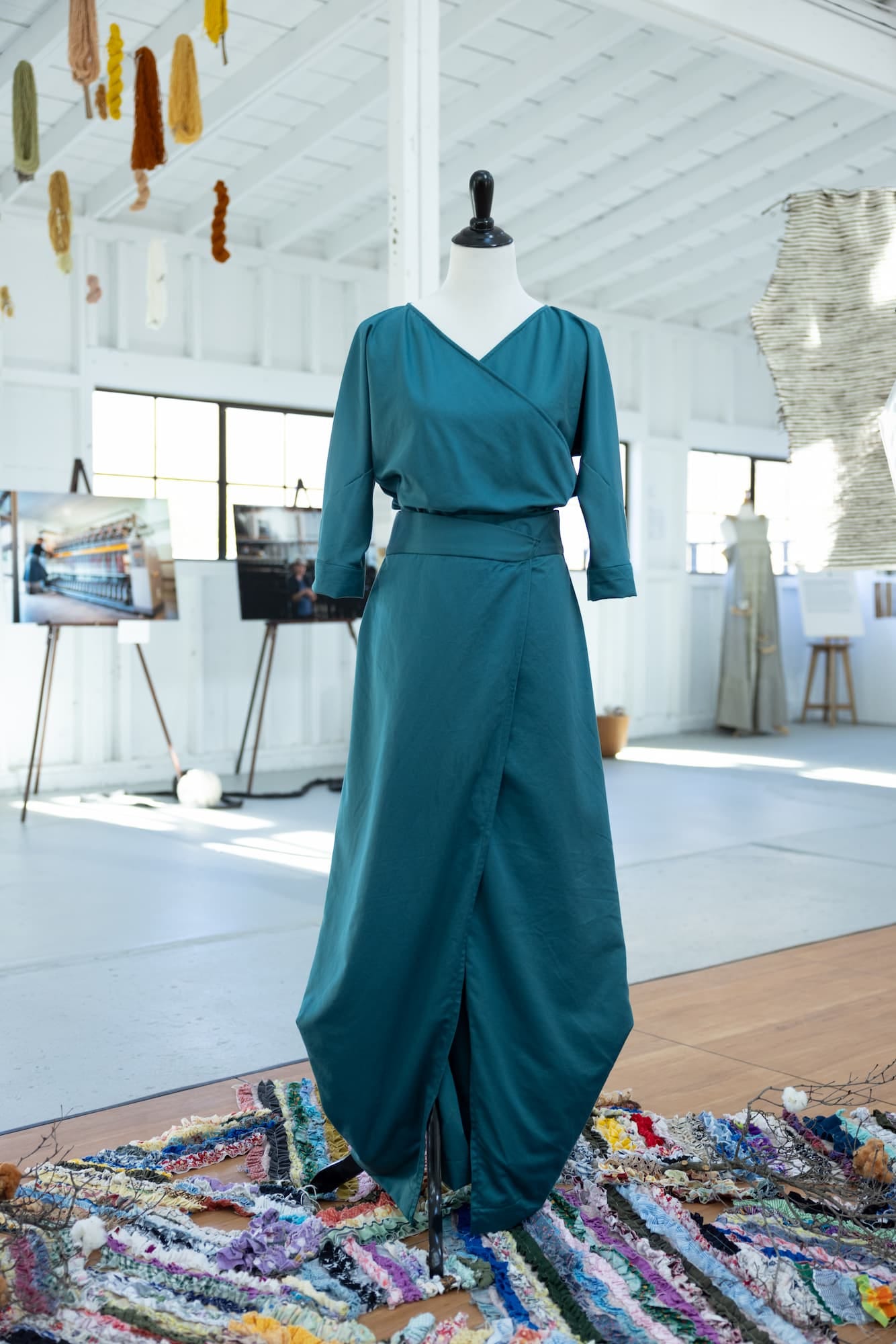 7-Square wrap top as part of the jumpsuit prototype, as shown at Fibershed Design Challenge Fall 2023 showcase.