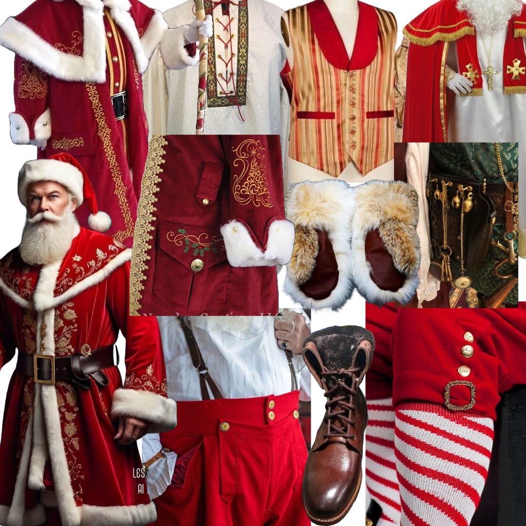 A mood board for the elevated Santa suit that we are going to create.