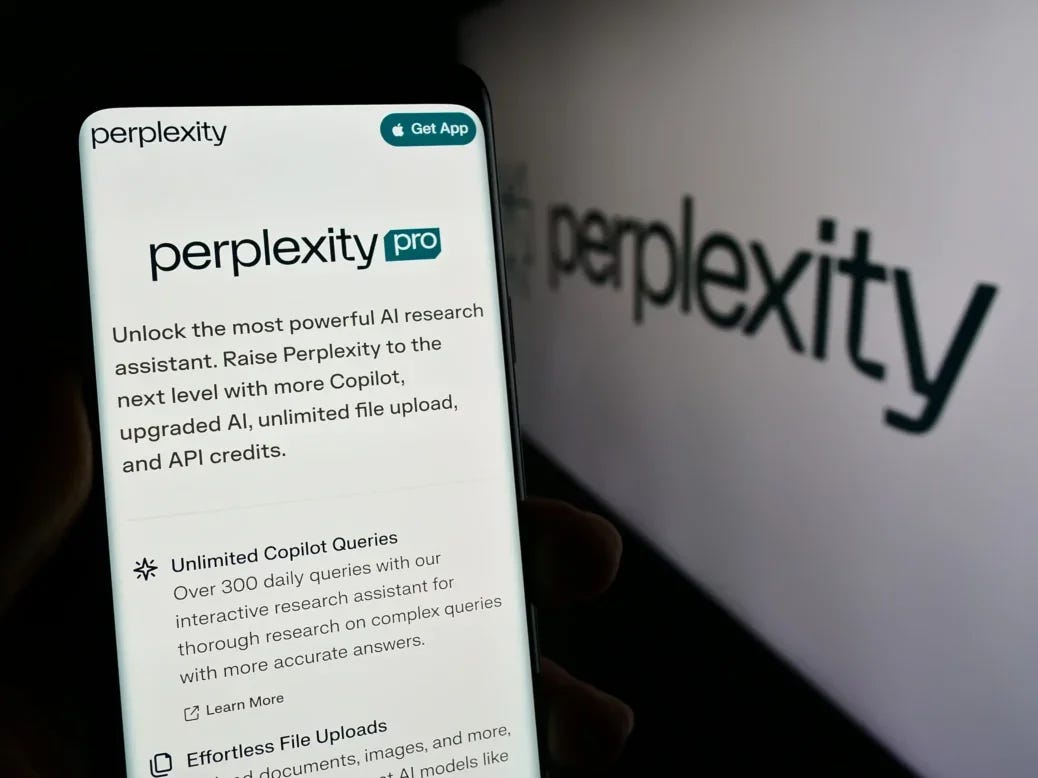 Perplexity on a phone, illustrating news that News Corp has lodged a lawsuit against the AI search engine