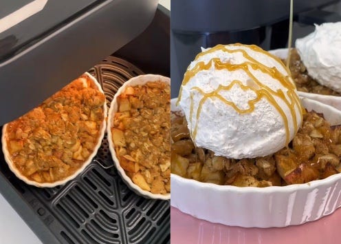 Gluten-free air fryer apple crisp a la mode