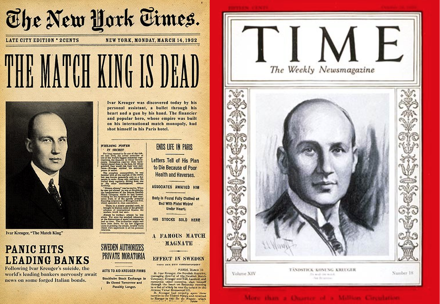 Ivar Kreuger took his own life, New York Times and Time Article