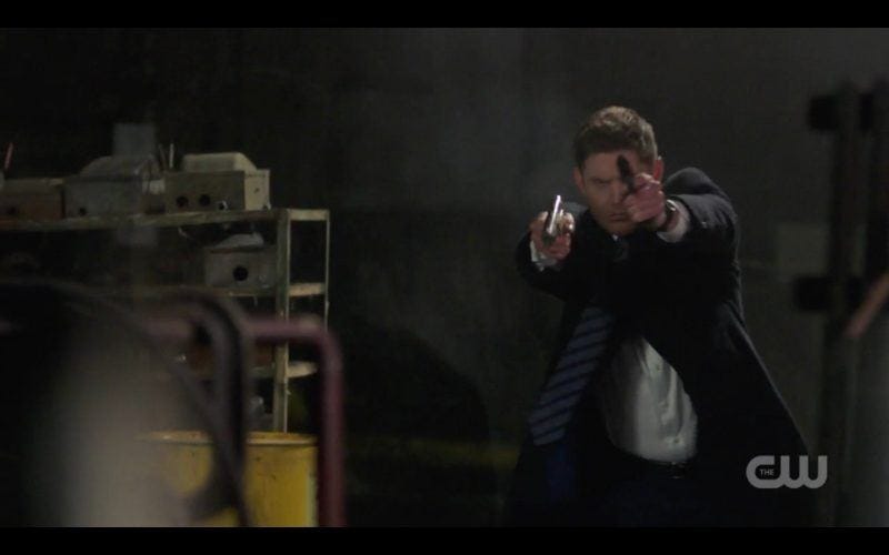 supernatural dean winchester holding gun a most holy man