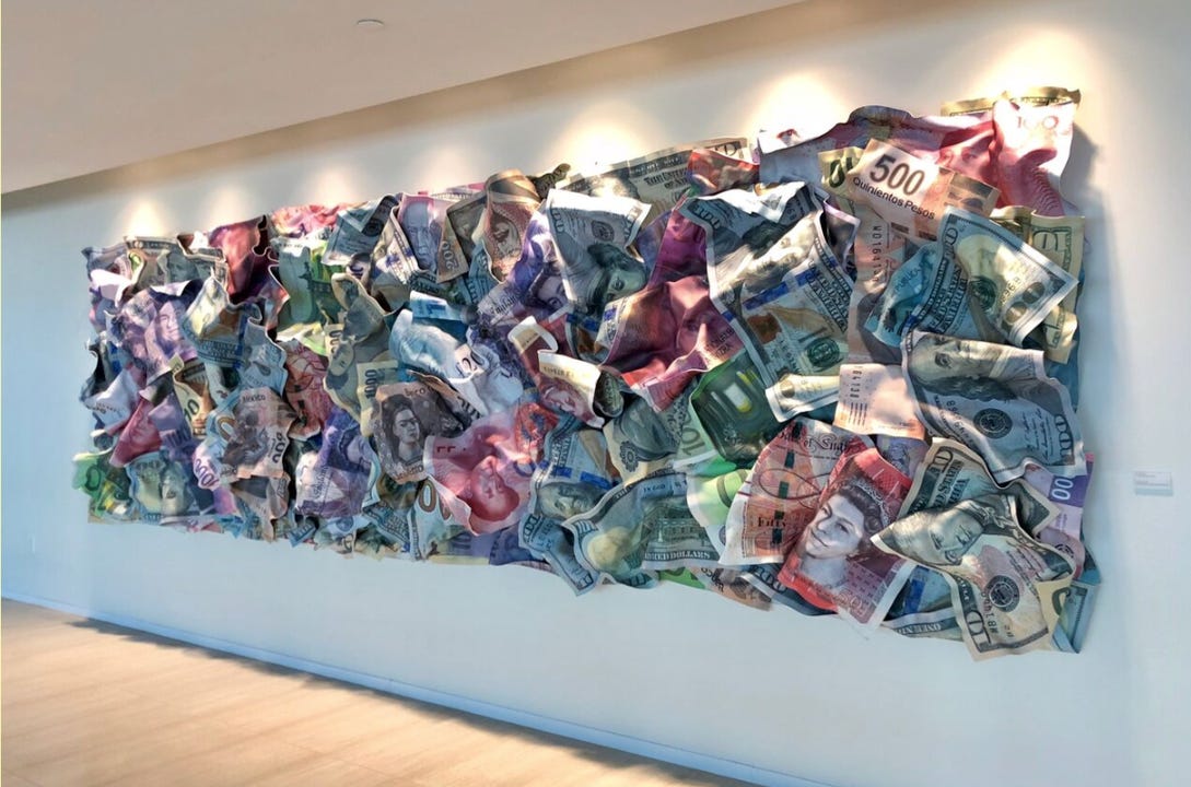 The art piece “Cash Flow” on a balcony overlooking the trading floor at Vitol’s US headquarters in Houston.