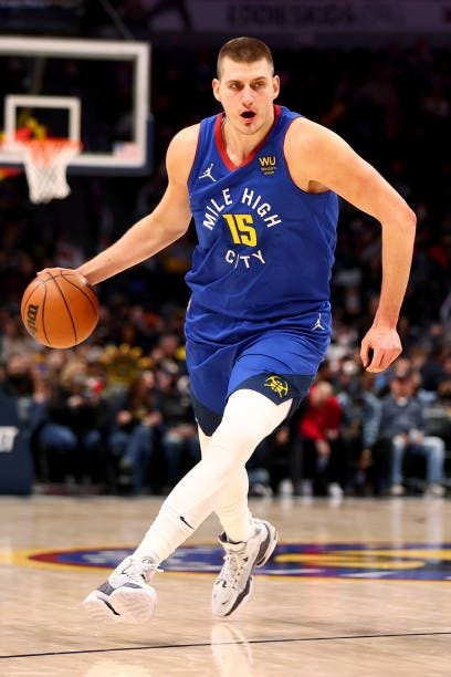 Nikola Jokic of the Denver Nuggets dribbles up court against the New Orleans Pelicans at Ball Arena on February 4, 2022 in Denver, Colorado. NOTE TO...