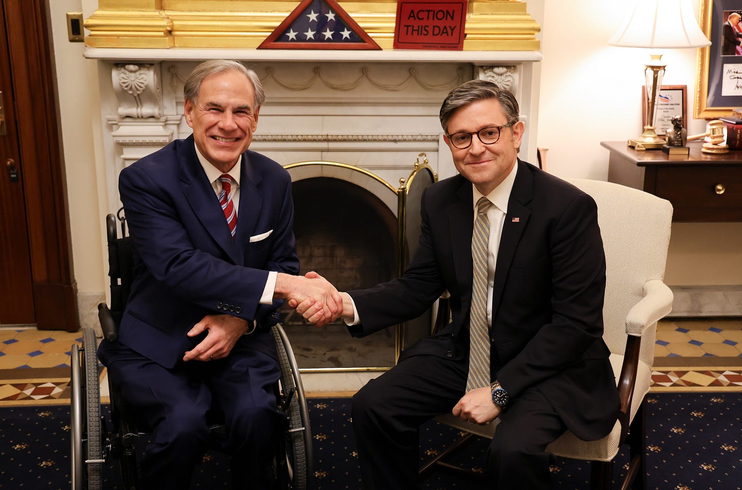 Texas Governor Greg Abbott meets with US House Speaker Mike Johnson to discuss repayment of "Operation Lone Star" expenses. (Jan 17, 2025)