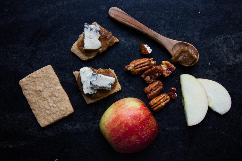 Bleu d’Auvergne with homemade apple butter, candied pecans, Effie’s oatcakes, and a honeycrisp apple