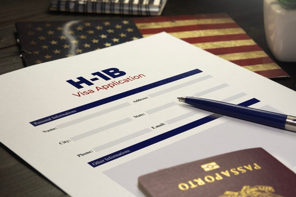 USA H-1B visa application and a passport on a table