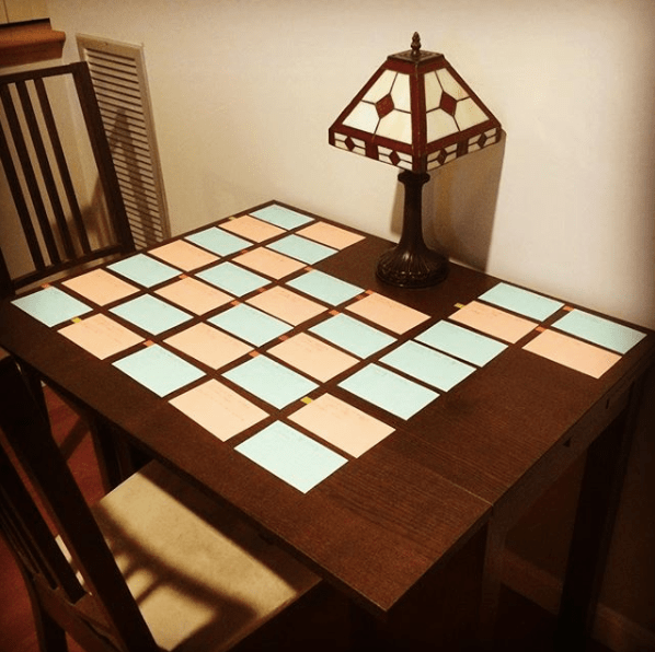 Picture of The Last Hour outlined with index cards