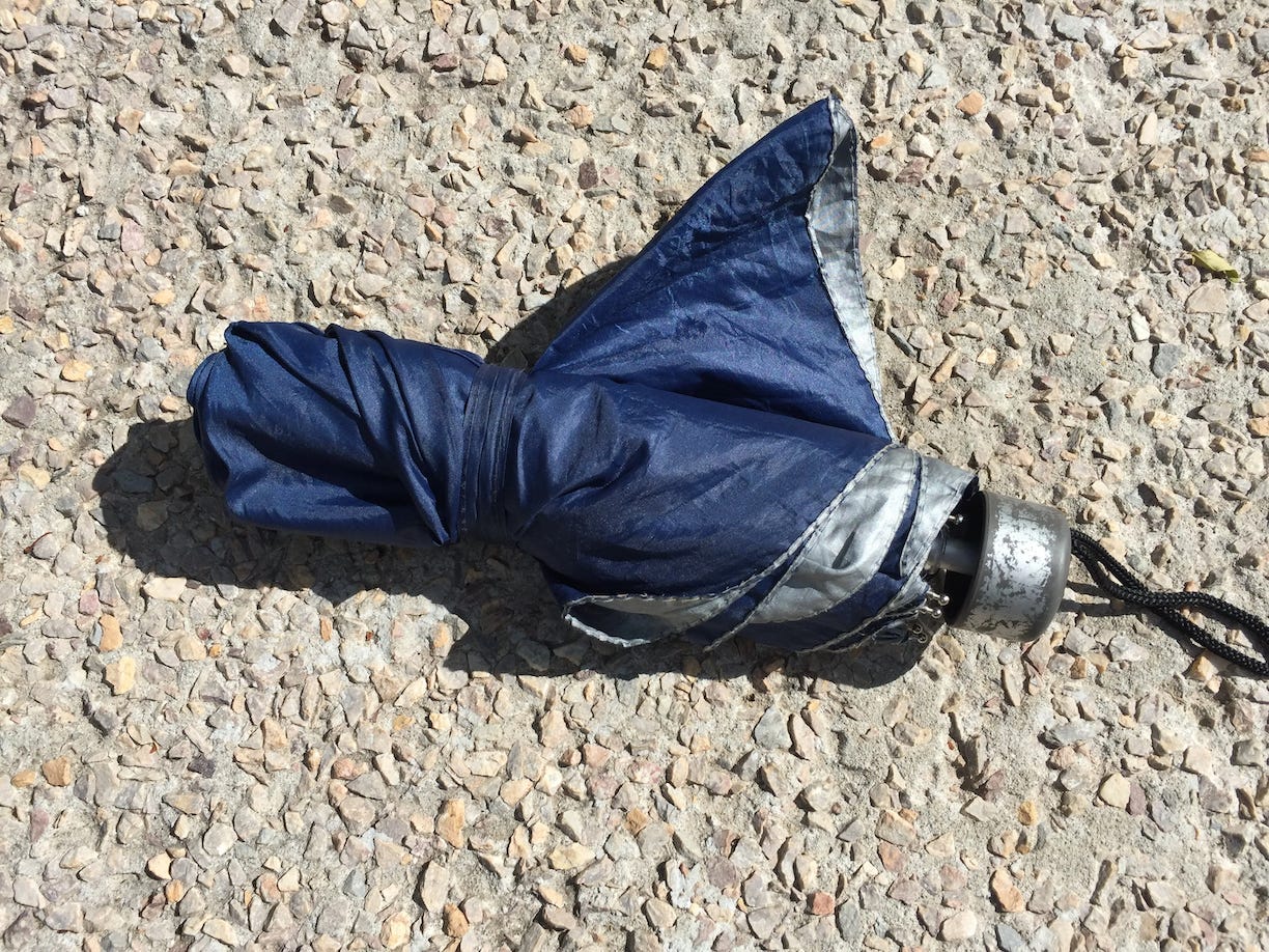 Photo by Author — my first sun umbrella (note the silver lining that provided the protection)