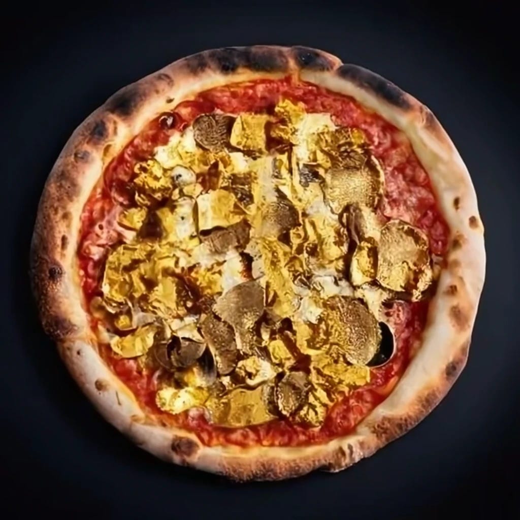 fancy pizza with flakes of gold and cavier