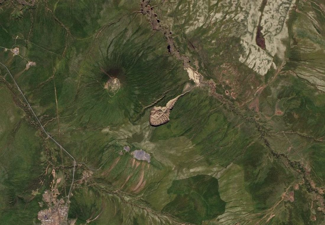 Satellite view of the Batagaika crater.