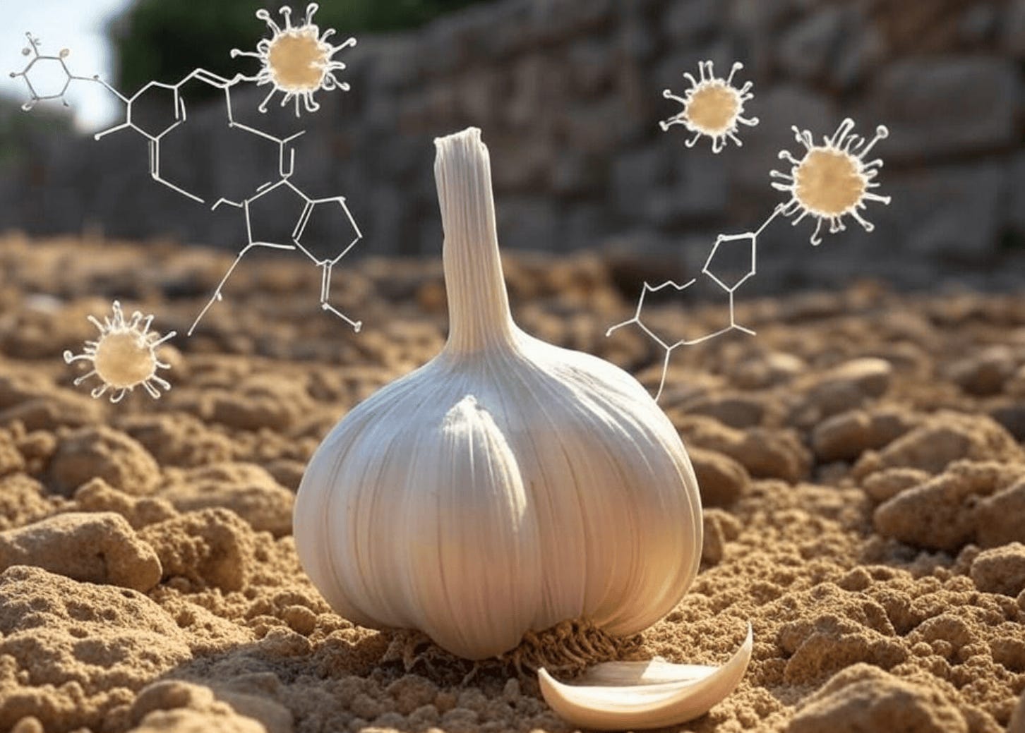 A garlic bulb with bacteria and white lines drawn on it

Description automatically generated