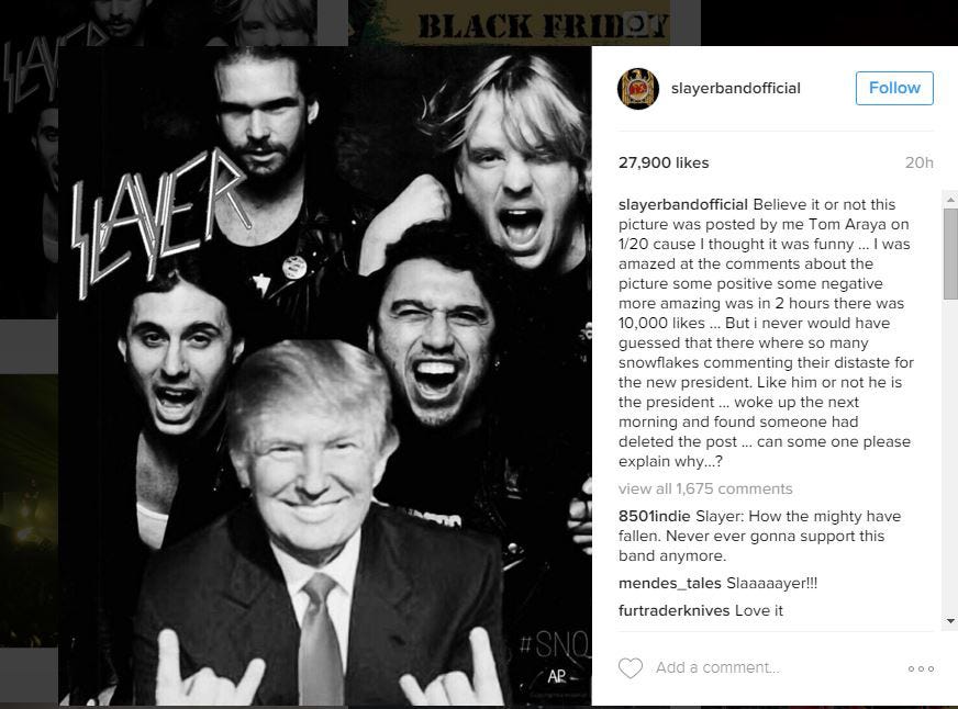 Slayer fans are not happy that the band support President Donald Trump |  Metro News