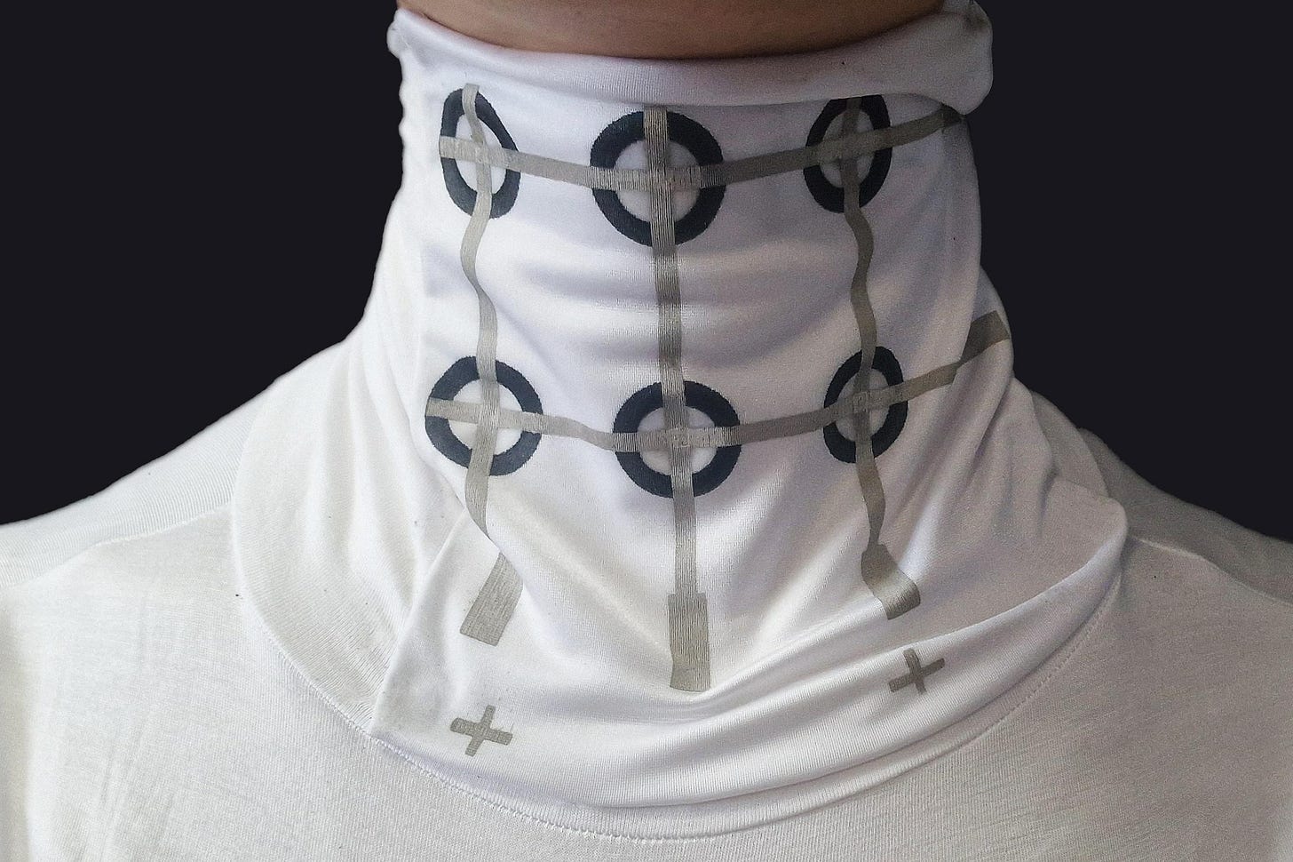 The garment utilizes an array of strain sensors on its collar