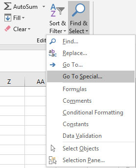 Go To Special in Excel