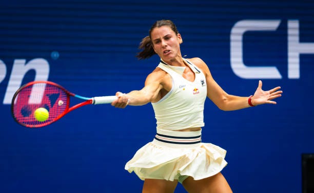 Emma Navarro of the United States in action against Coco Gauff of the United States in the fourth round on Day 7 of the US Open at USTA Billie Jean...