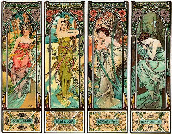 "Times of the Day" Art Nouveau/Deco Print A. Mucha | Mucha art, Alphonse mucha art, Art nouveau ...