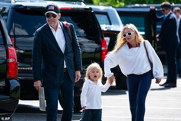 In August 2023, Hunter and wife Cohen moved into a new $15,800-a-month home, as DailyMail.com exclusively reported at the time. The couple are pictured in July win son Beau