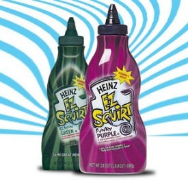 Green and Purple Heinz EZ Squirt Ketchup