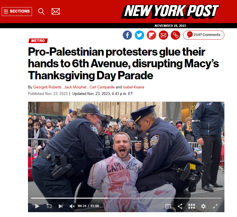 https://nypost.com/2023/11/24/metro/34-pro-palestian-protestersincluding-man-who-once-heckled-jewish-bar-patron-busted-at-thanksgiving-day-parade/