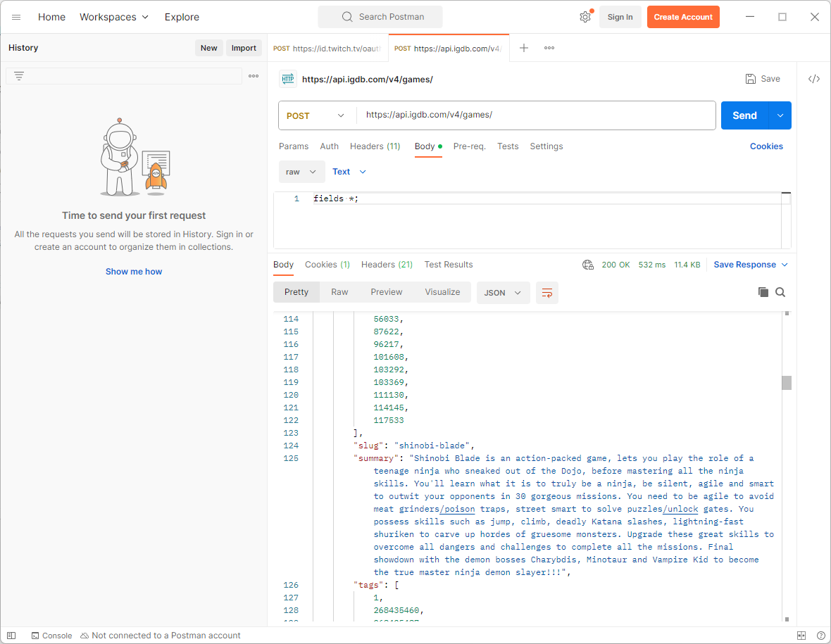 Retrieving game data with all fields from IGDB API