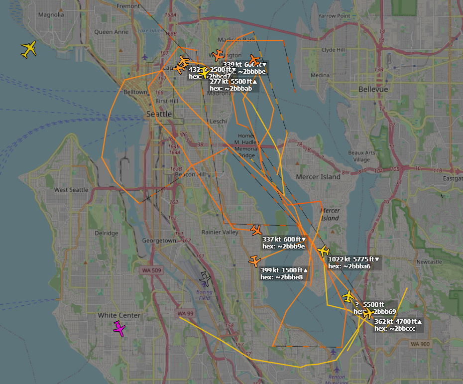 Blue Angels practicing over Seattle on August 1, 2024