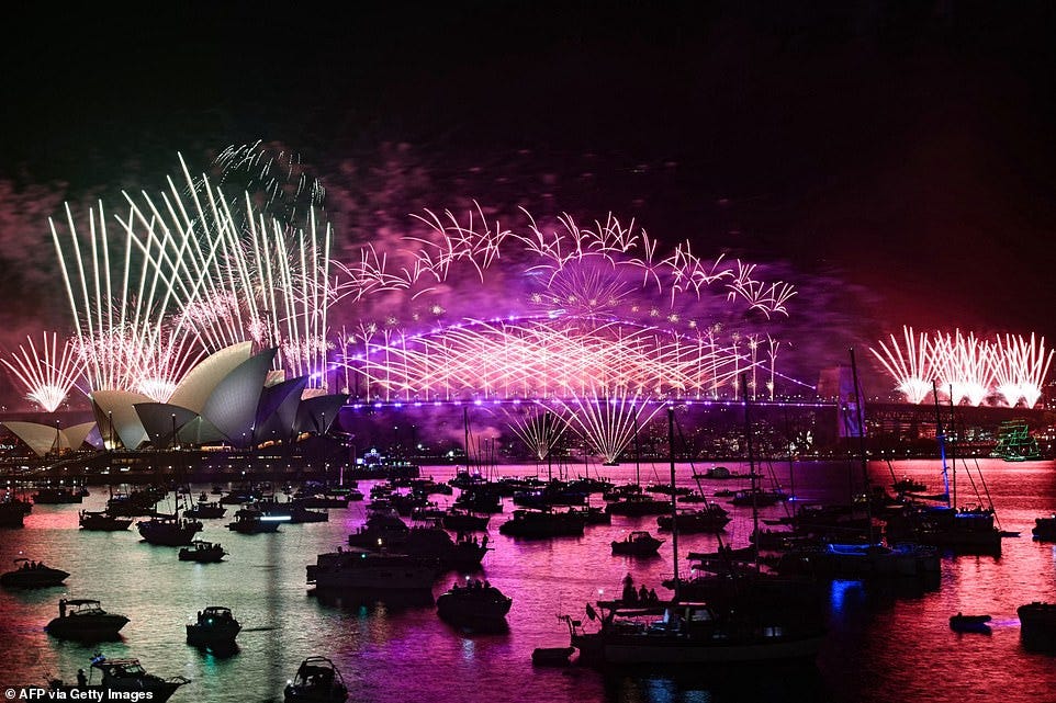 SYDNEY: Fireworks light up the midnight sky over Sydney Harbour Bridge and Sydney Opera House during 2025 New Year's Day celebrations