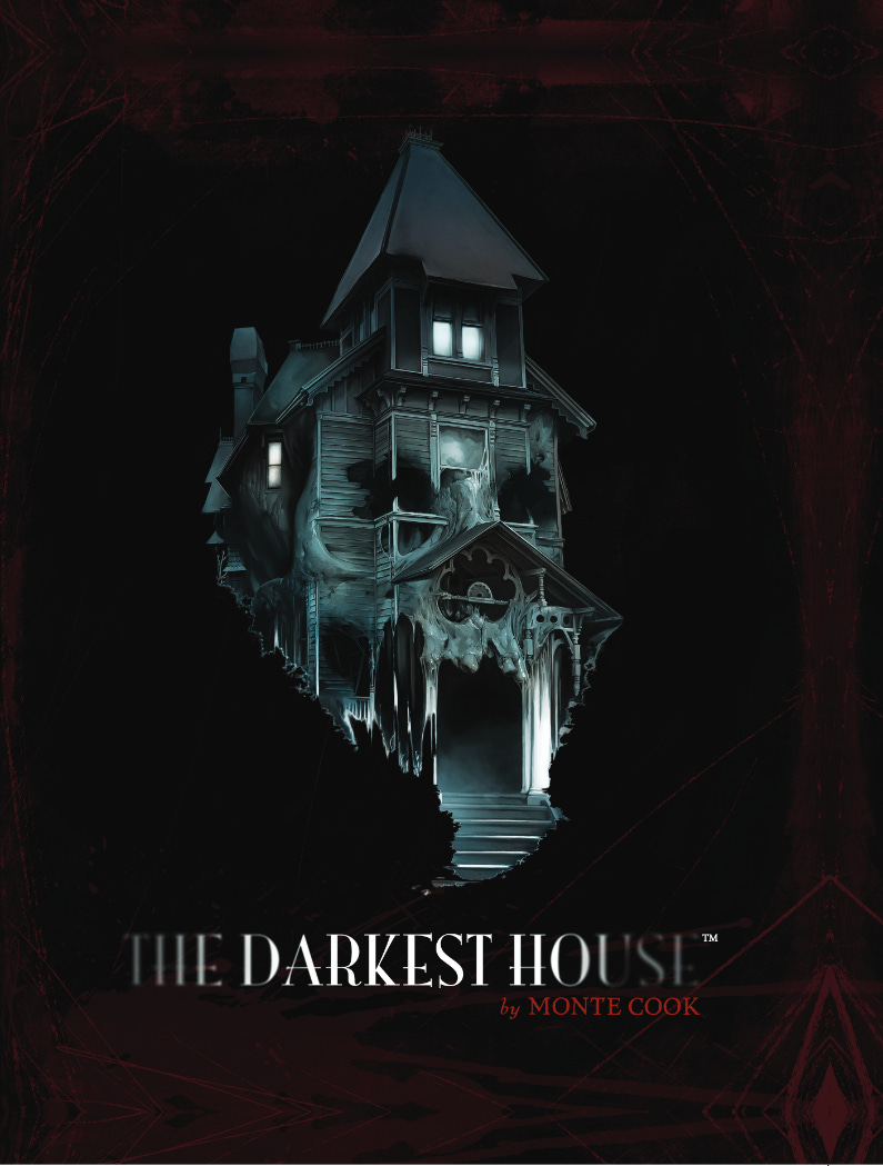 Cover of The Darkest House by Monte Cook, showing a haunted house that also vaguely looks like a skull.