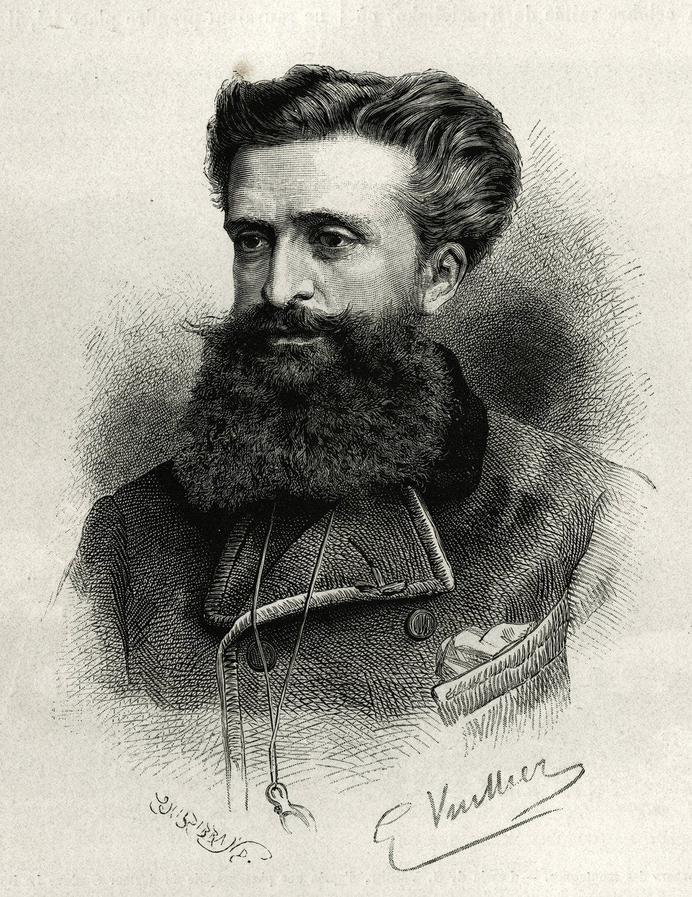 Portrait of Dr. Gustave Lebon (1841-1931). Engraving by G.Vuillier, to  illustrate the story La Syria d'aujourd'hui, by M.Lortet, dean of the  Faculty of Medicine of Lyon, charged with a scientific mission by