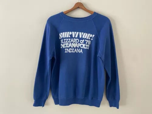 Vintage SURVIVOR The Blizzard Of 78 Crewneck Sweatshirt Indianapolis 1978 70s - Picture 1 of 7