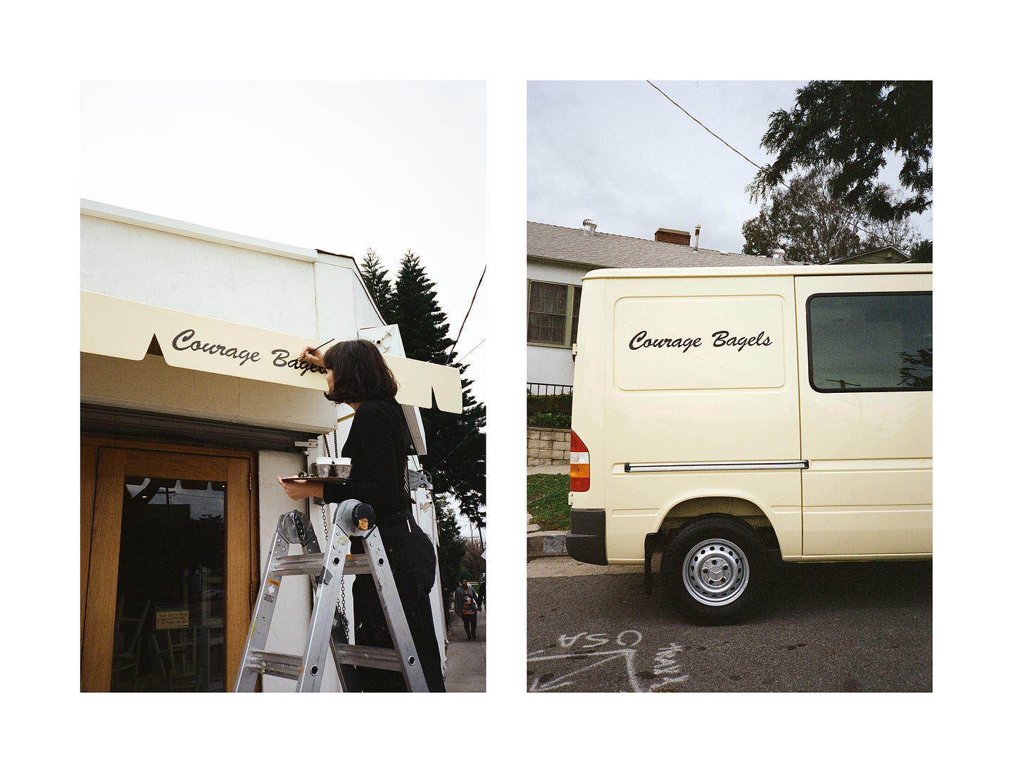 Homen touches up the Courage awning, the finished Courage van