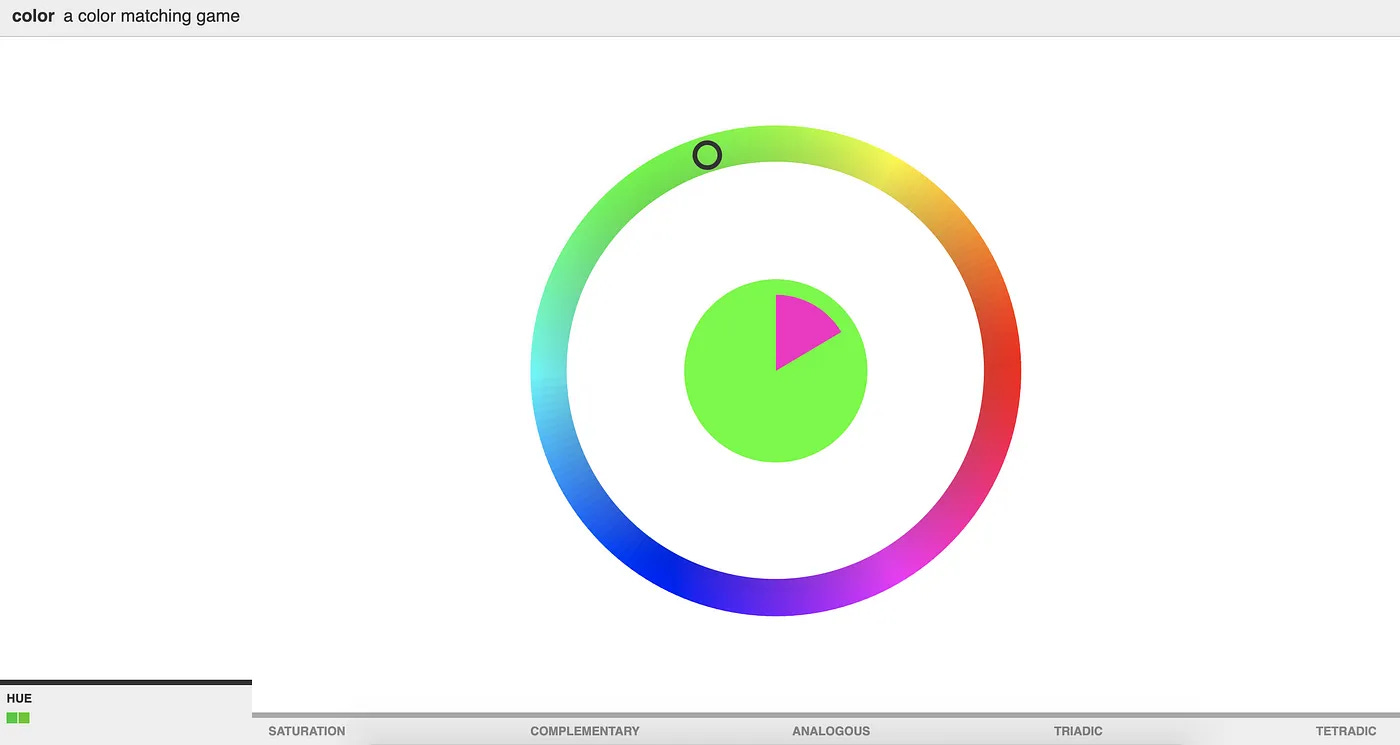 A screenshot from a game where the user tries to match colors