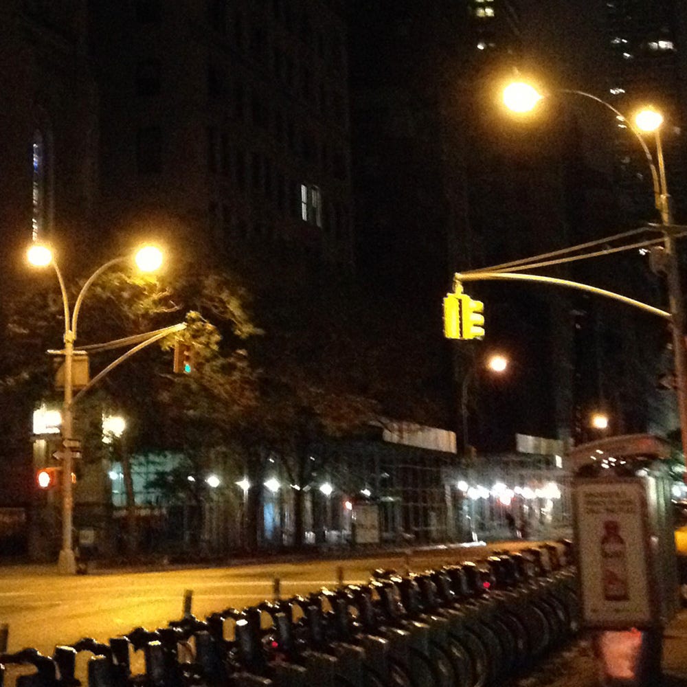 Photograph of New York traffic lights in the early hours