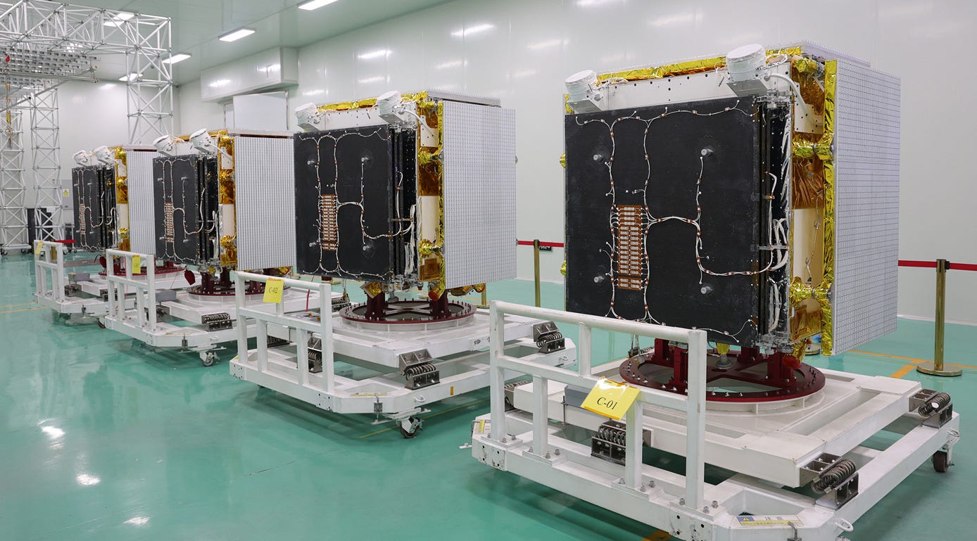 Four PIESAT-2 satellites in a cleanroom prior to integration on the launch vehicle at Taiyuan.