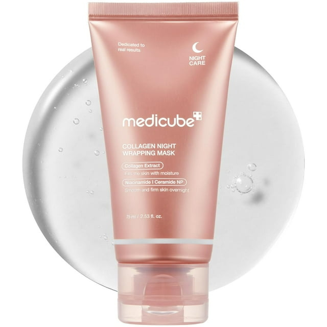 medicube Collagen Overnight Wrapping Peel Off Facial Mask - Elasticity & Hydration Care, Reduces Sagging & Dullness - Hydrolyzed Collagen For Glowing Skin - Korean Skin Care, 75ml/2.53 fl.oz